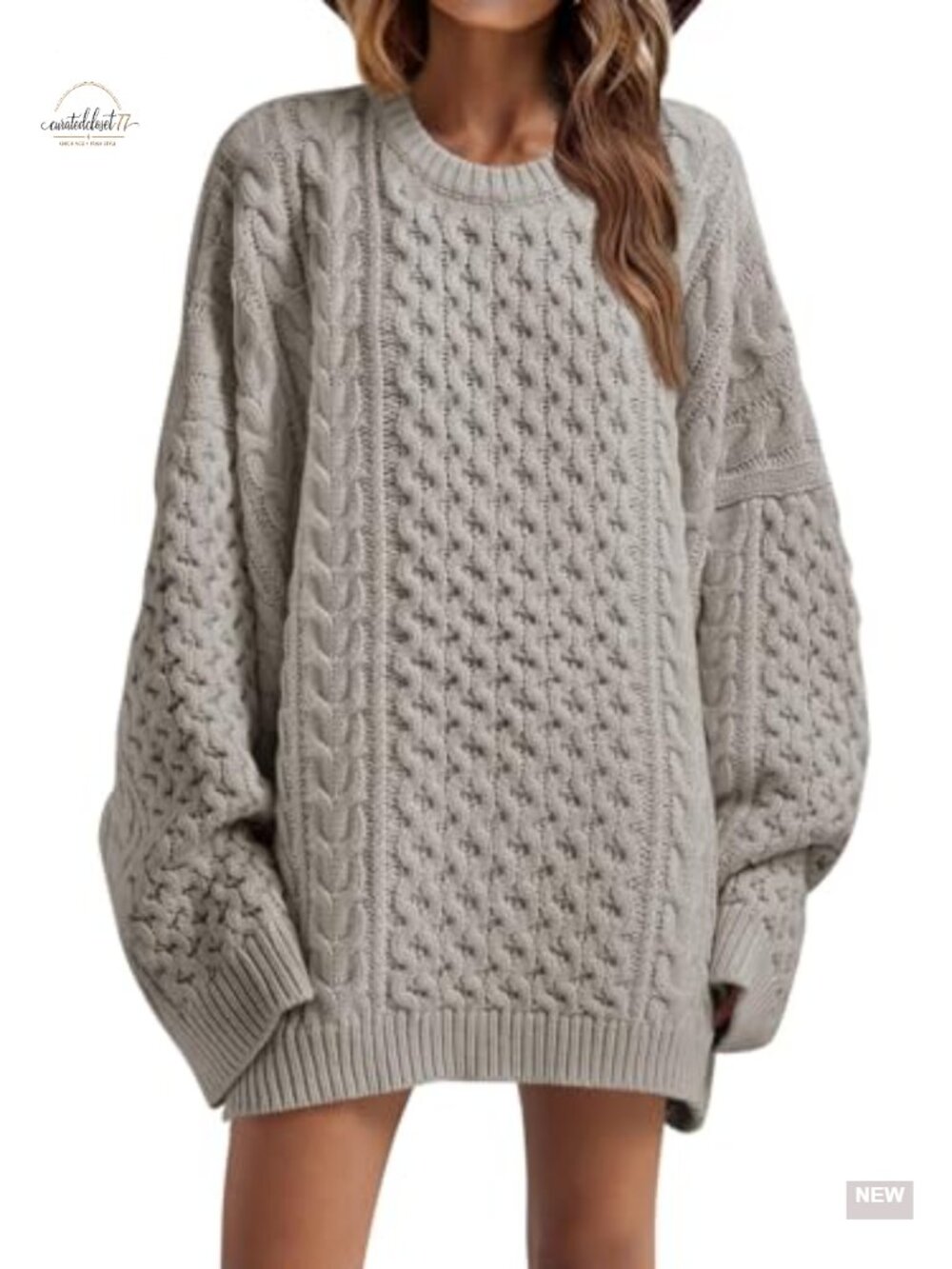 Oversized Chunky Cable Knit Tunic Long Sweater Women Loose Crew Neck